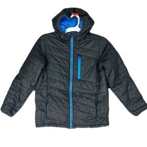 Lands' End Kids' ThermoPlume Packable Hooded Jacket Sz 10-12 Med Gray Gorpcore